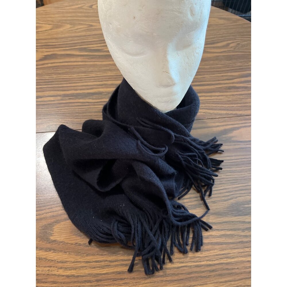 P long black winter scarf with fringe